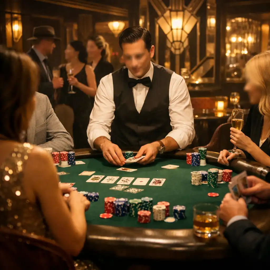 Guests enjoying a social poker night in the card lounge
