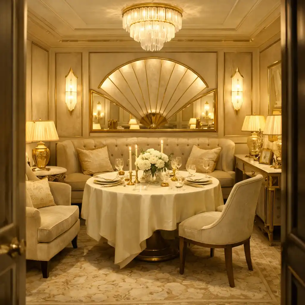 Cozy private salon with a small dining table and elegant seating